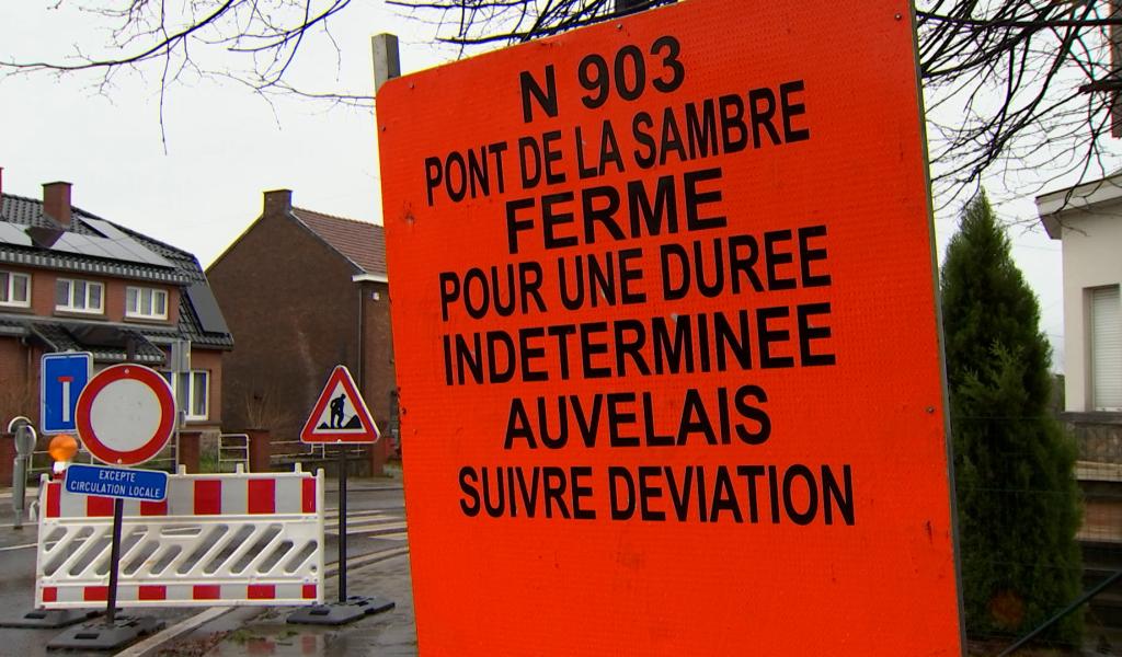 A Tamines, un pont menaçant de s'effondrer est fermé !