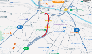 Fermeture de l’A503 en direction du R3 à Charleroi, pour le chantier du nouvel échangeur derrière la gare